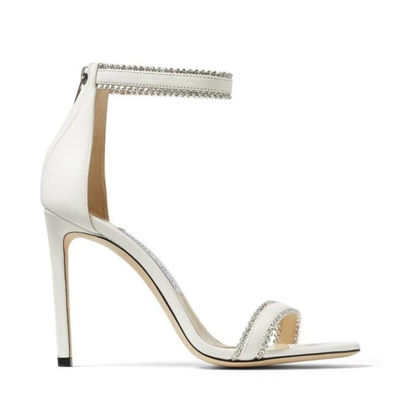Jimmy Choo Shoes - Jimmy Choo Dochas Size 40.5 Latte Leather with Jewel Trim Bridal Sandals Heels